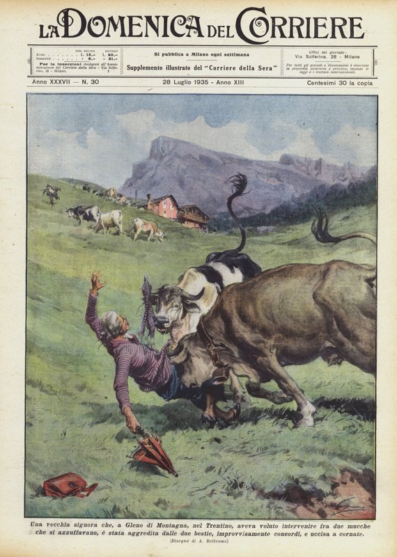 Stará paní v Gleno di Montagna v Trentinu chtěla zasáhnout mezi dvěma ? od Achille Beltrame