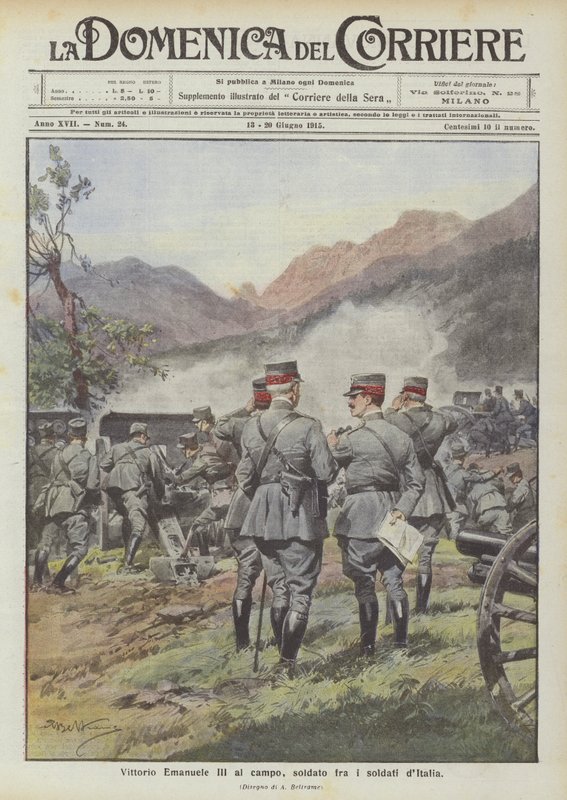 Vittorio Emanuele III v poli, voják mezi vojáky Itálie od Achille Beltrame
