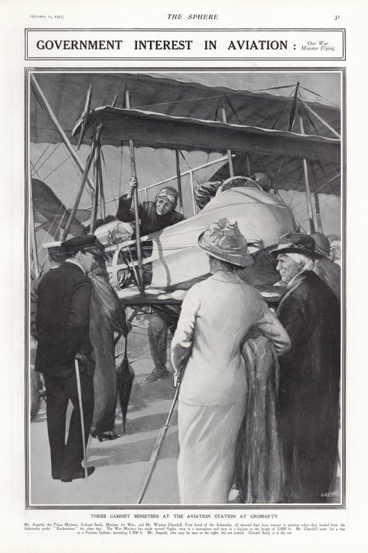 Plukovník JAB Seely, státní tajemník pro válku, pololetí letadla, Cromarty Aviation Station, Skotsko, 1913 od Addison Thomas Millar
