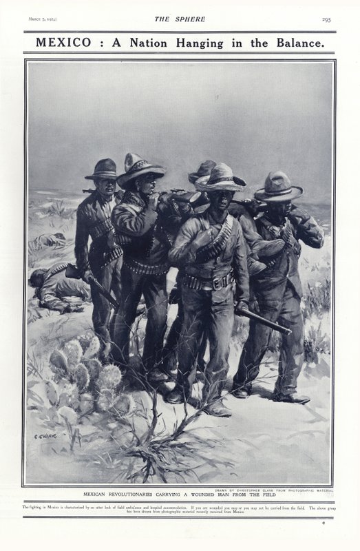 Mexičtí revolucionáři nesoucí zraněného muže z pole, 1914 od Addison Thomas Millar