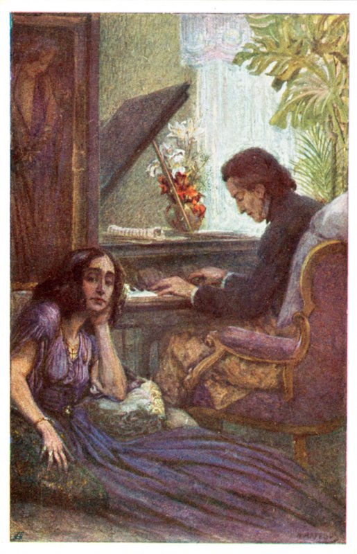 Hudebník a skladatel Frederic Chopin s George Sand od Adolfa Karpella (barevné lito) od Adolf Karpellus