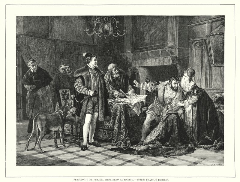 Francouzský král František I. uvězněn v Miláně po porážce v bitvě u Pavie od Adolph (after) Treidler