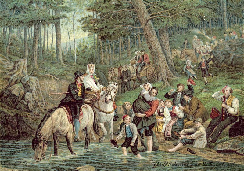 Norská scéna (barevné lito) od Adolph Tidemand