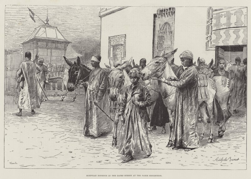 Egyptští osli v káhirské ulici na pařížské výstavě od Adolphe Gustave Binet