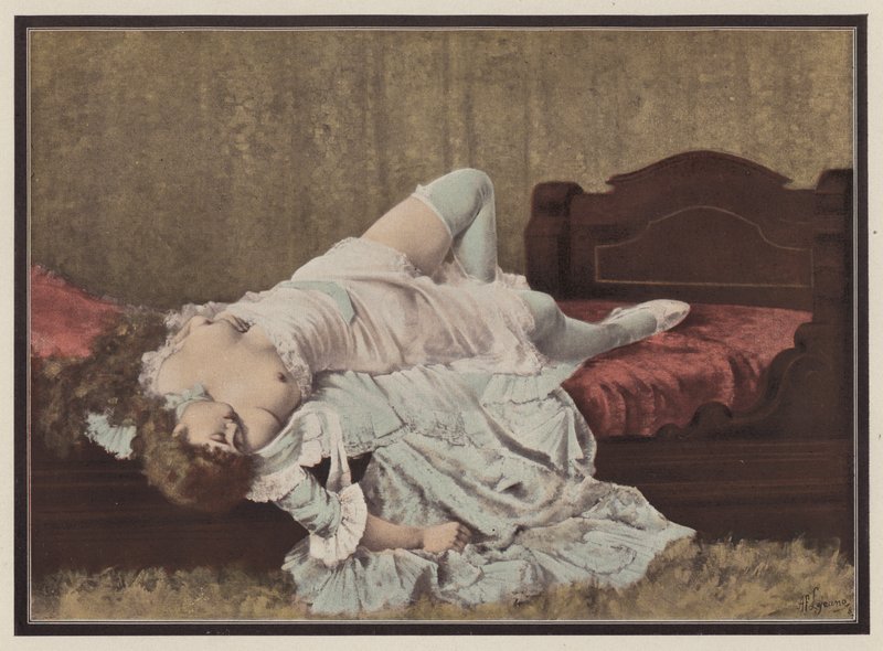 Žena ležící na posteli (barva litho) od Adolphe Frederic Lejeune
