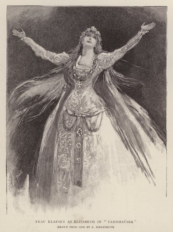 Maďarská sopranistka Katharina Klafsky jako Elisabeth v opeře Richarda Wagnera Tannhauser v Royal Opera House, Covent Garden, Londýn od Adolphe Birkenruth