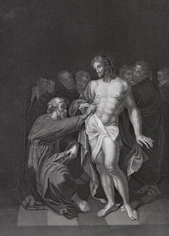 Neuvěřitelnost svatého Tomáše, Jan, kap. 20, verš 26-29 (rytina) od Adriaan van der (after) Werff