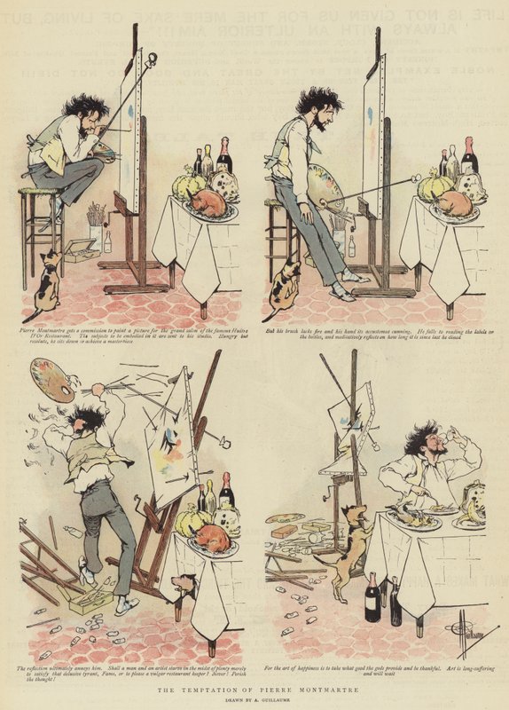 Pokušení Pierra Montmartra (chromolitho) od Albert Guillaume