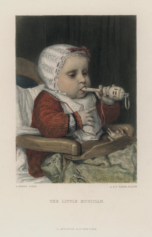 Malý muzikant (barevná rytina) od Albert Anker