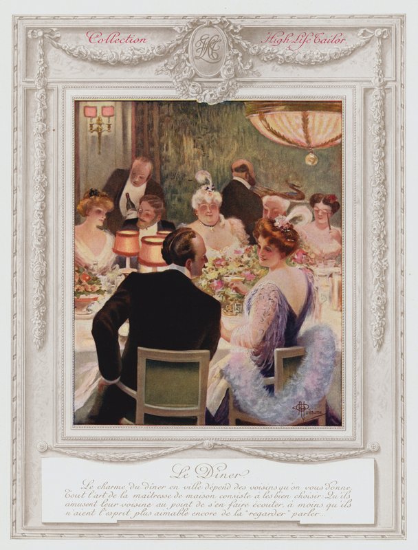 Belle Epoque Paris, módní dáma na večeři (barva litho) od Albert Guillaume