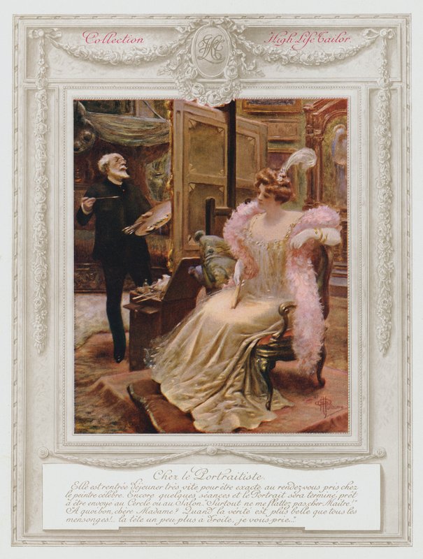 Belle Epoque Paris, módní dáma s malováním portrétu (barva lito) od Albert Guillaume