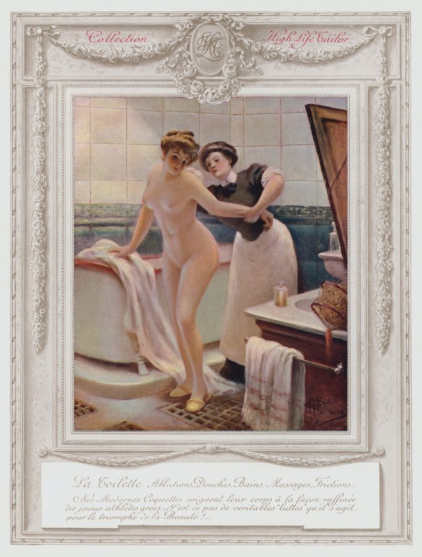 Belle Epoque Paris, módní dáma ve vaně od Albert Guillaume