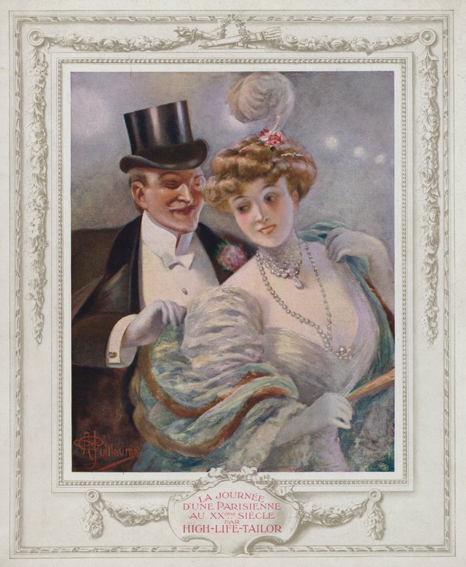 Belle Epoque Paris, módní dáma se svým obdivovatelem (barva lito) od Albert Guillaume