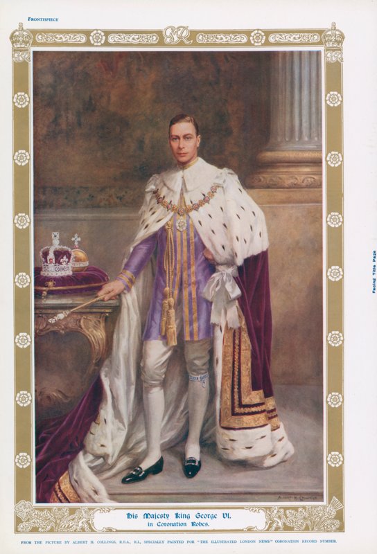 Král Jiří VI. ve svém korunovačním rouchu (barva lito) od Albert Henry (after) Collings