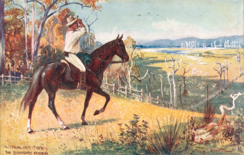 Australské typy: Boundary Rider (barevná litografie) od Albert Henry Fullwood