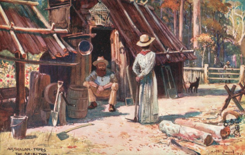 Australské typy: The Selector (barevná litografie) od Albert Henry Fullwood
