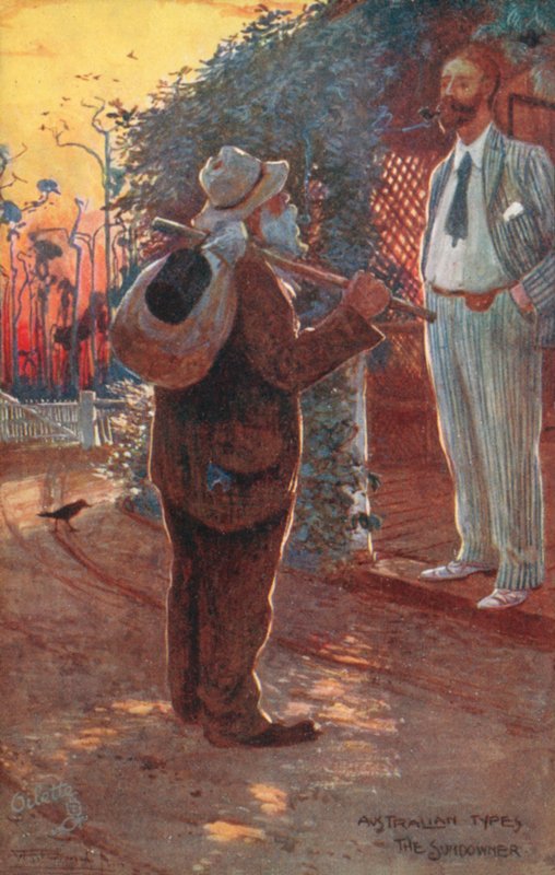 Australské typy: Sundowner (barevná litografie) od Albert Henry Fullwood
