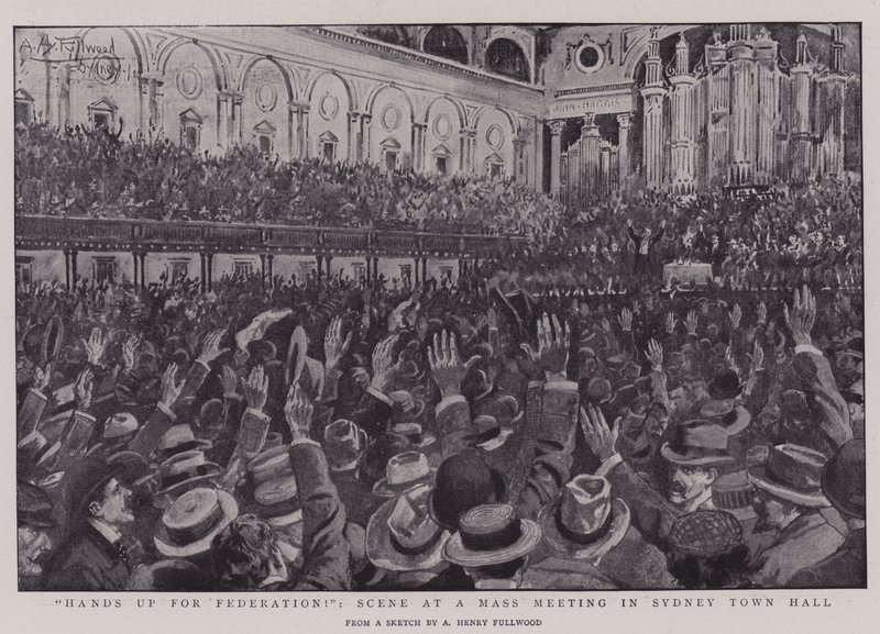 Ruce vzhůru pro federaci!, Scéna na masovém setkání v radnici Sydney od Albert Henry Fullwood