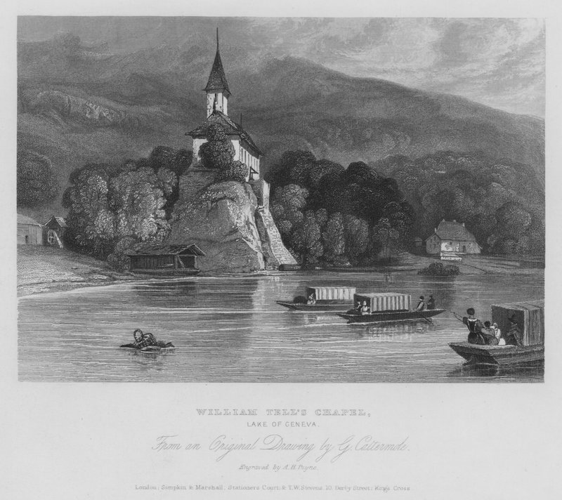 Kaple Williama Tella, Ženevské jezero, Švýcarsko (rytina) od Albert Henry Payne