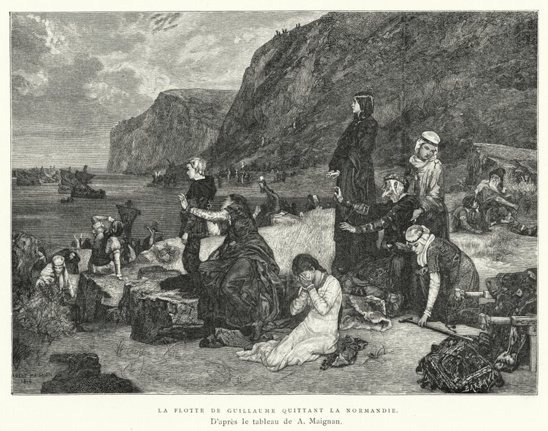 Guillaumeova flotila opouštějící Normandii (rytina) od Albert Pierre René (after) Maignan