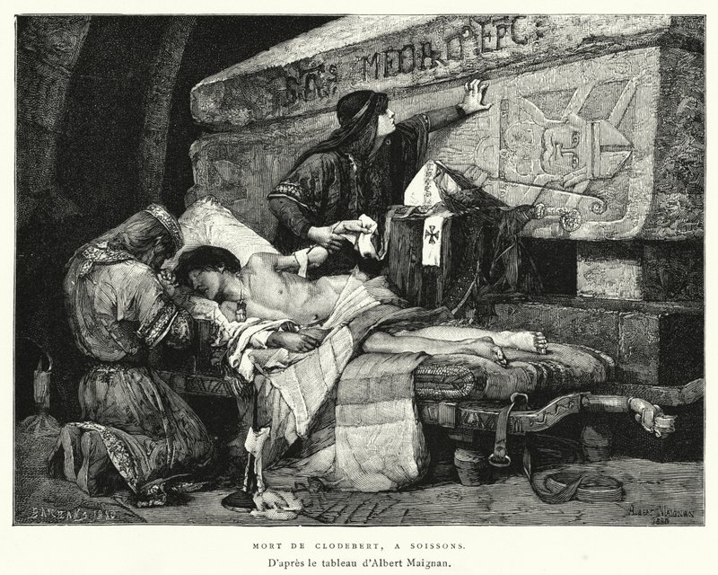 Death Of Clodebert, At Soissons (rytina) od Albert Pierre René (after) Maignan