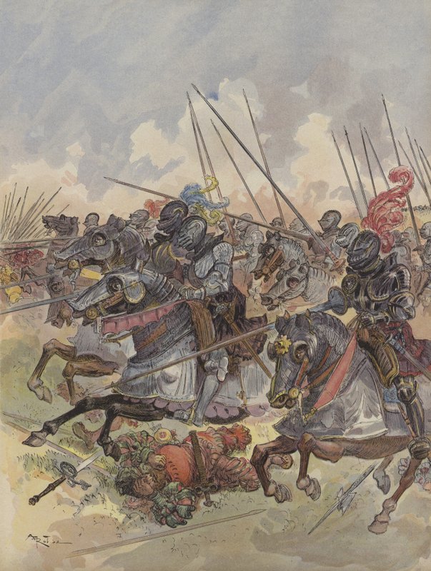Bitva u Pavie, četnictvo skrývající dělostřelectvo od Albert Robida