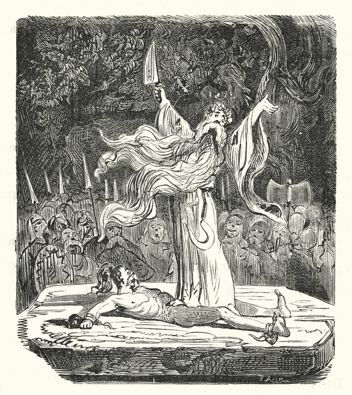 Druid přinášející lidskou oběť (rytina) od Albert Robida