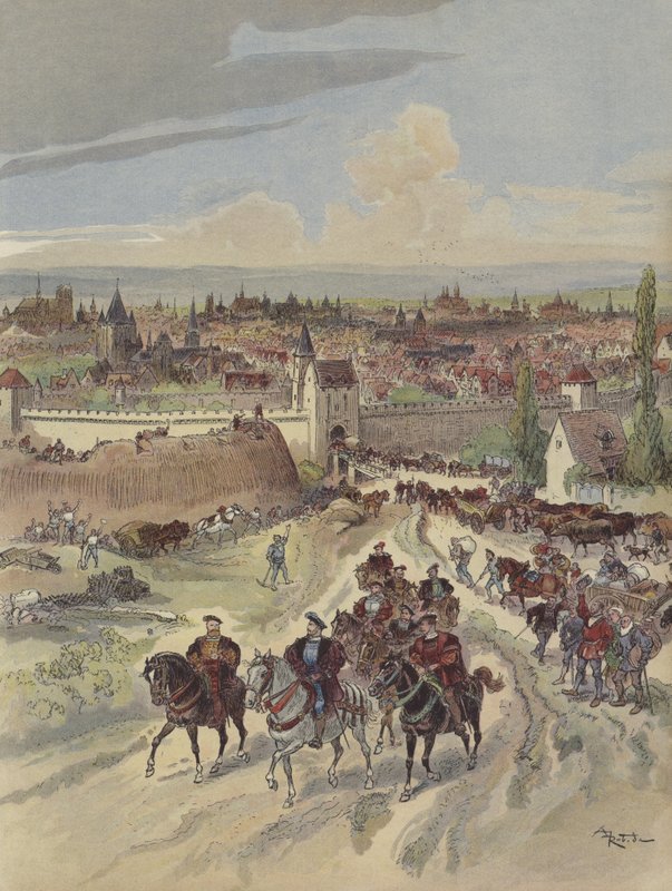 Francois I. pracuje na pařížských hradbách od Albert Robida