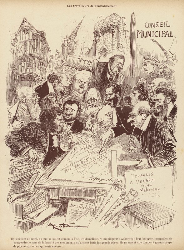 The Workers of the Disfiguration: plánovací oddělení městské rady (litho) od Albert Robida