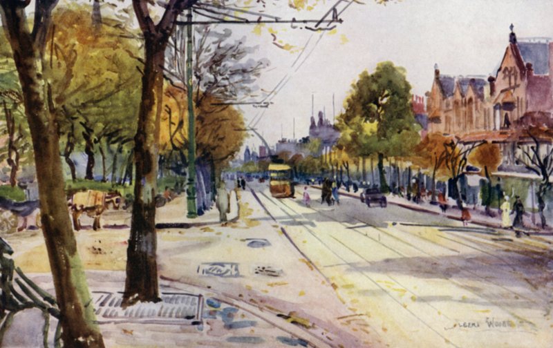 Lord Street, Southport (barevné lito) od Albert Woods