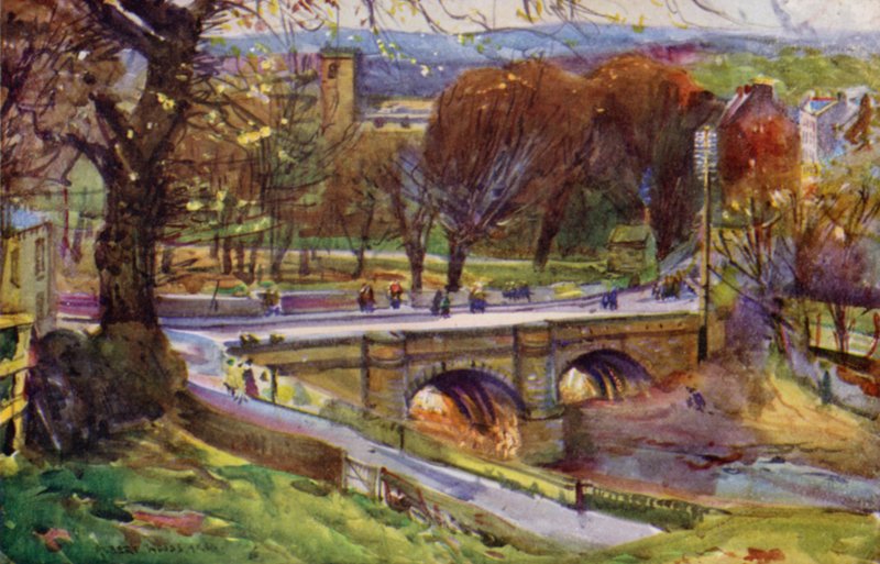 Whalley, kostel a vesnice (barva lito) od Albert Woods