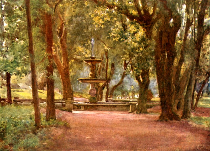 Ilex Avenue a Fountain (Temná fontána) Villa Borghese od Alberto Pisa