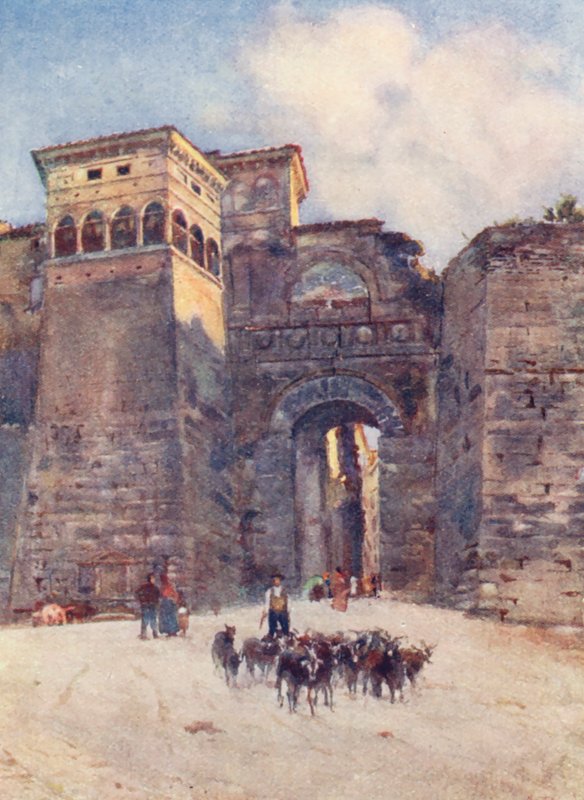 Porta Augusta, Perugia (barevná litografie) od Alberto Pisa