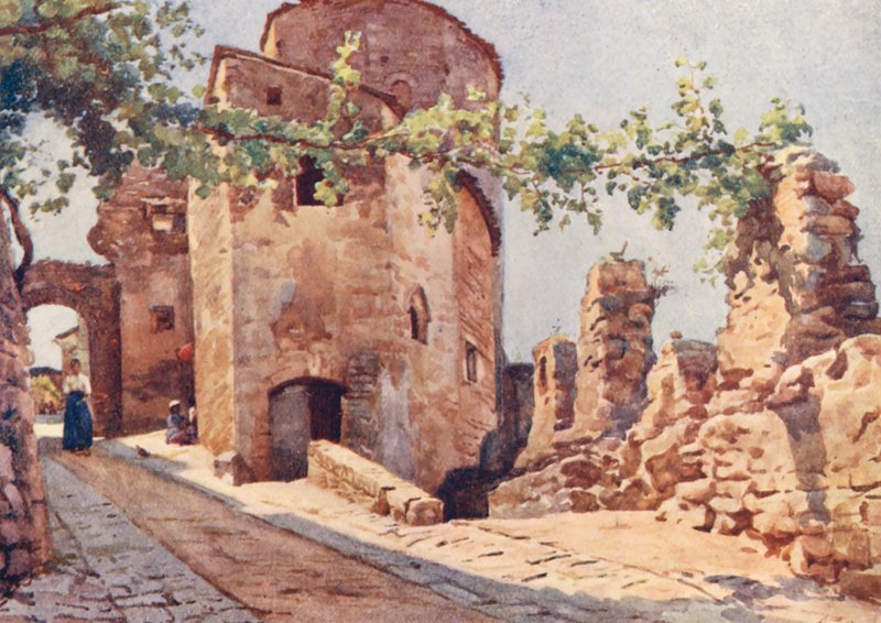 Porta Veneris, Spello (barevná litografie) od Alberto Pisa