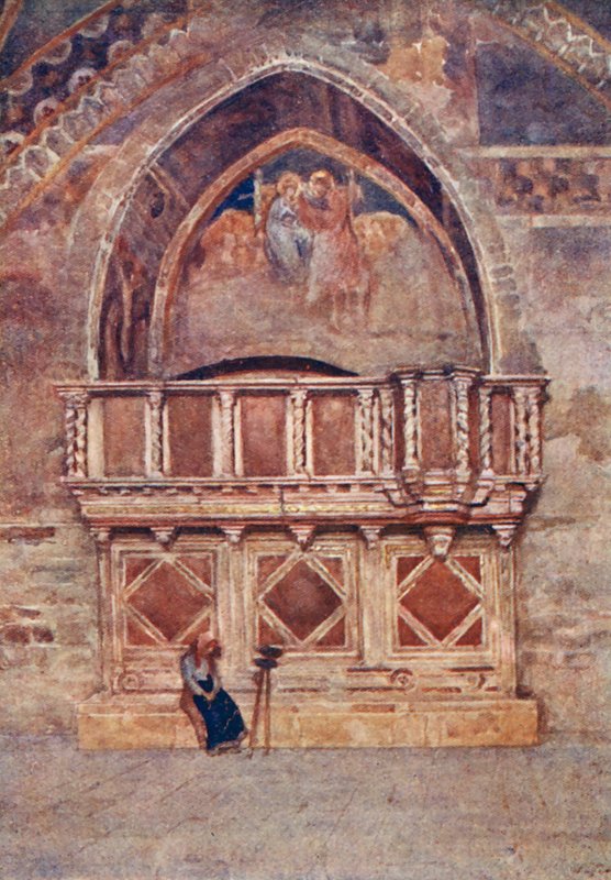 Kazatelna, Dolní kostel, S Francesco, Assisi (barevná litografie) od Alberto Pisa