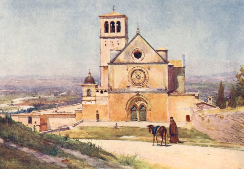 S Francesco, Assisi (barevná litografie) od Alberto Pisa