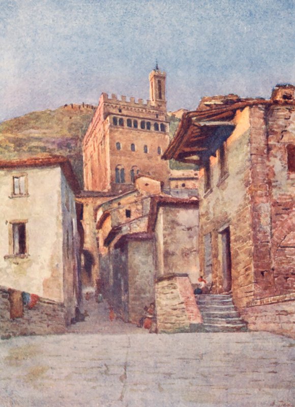 Via Delle Occhi, Gubbio (barevná litografie) od Alberto Pisa