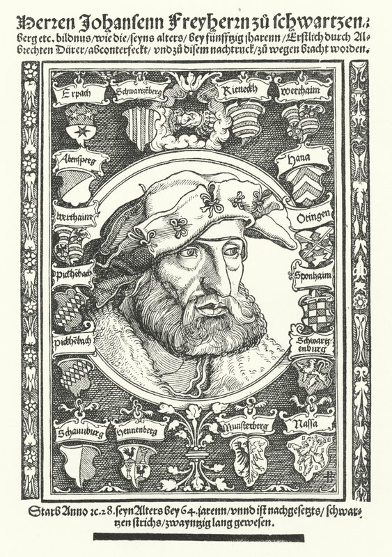 Johann ze Schwarzenbergu, německý moralista, básník a reformátor (rytina) od Albrecht (after) Durer or Duerer