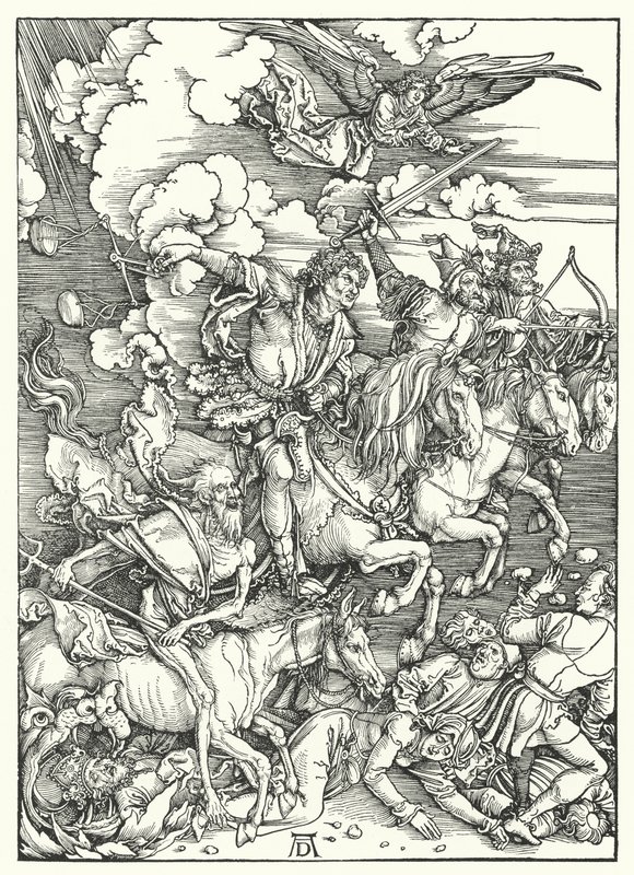Čtyři jezdci z Apokalypsy (rytina) od Albrecht (after) Durer or Duerer