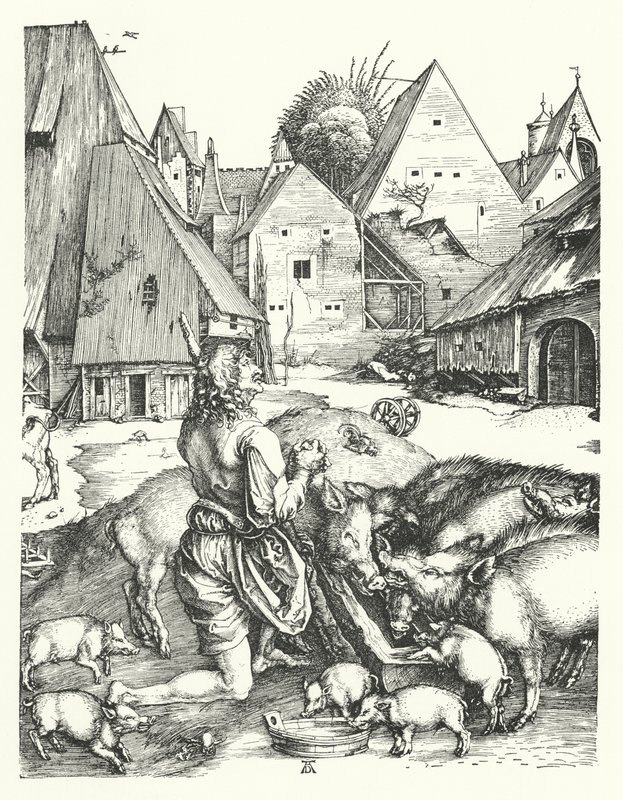 Marnotratný syn (rytina) od Albrecht (after) Durer or Duerer
