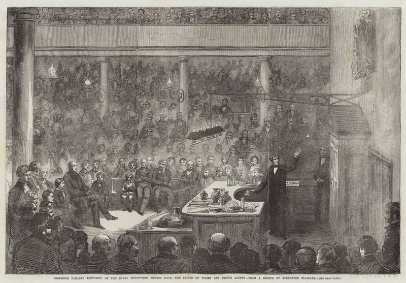 Profesor Faraday přednáší v Royal Institution, před HRH princem z Walesu a princem Albertem od Alexander Blaikley
