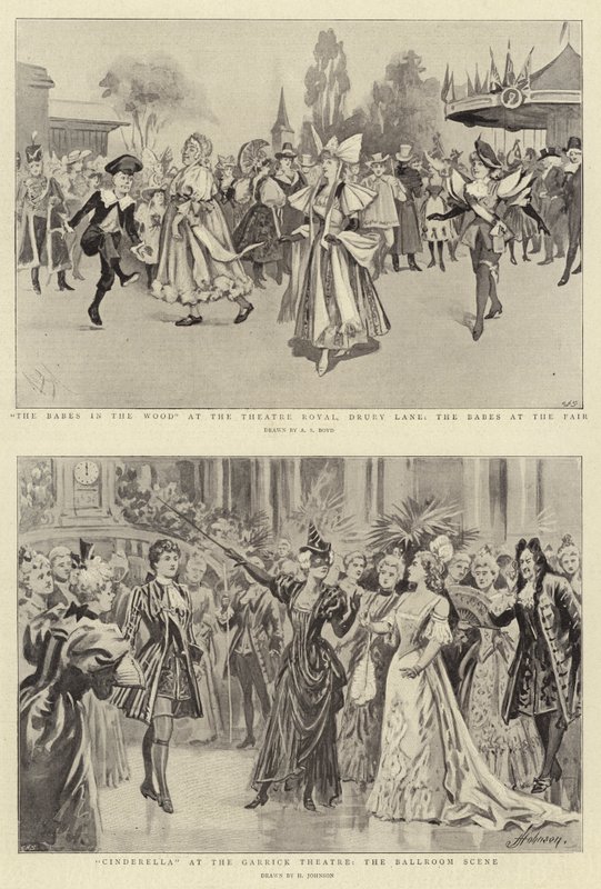 The Babes in the Wood v Theatre Royal, Drury Lane, The Babes at the Fair, Popelka v Garrick Theatre, Ballroom Scene od Alexander Stuart Boyd