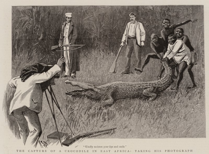 Zajetí krokodýla ve východní Africe, pořízení jeho fotografie od Alexander Stuart Boyd