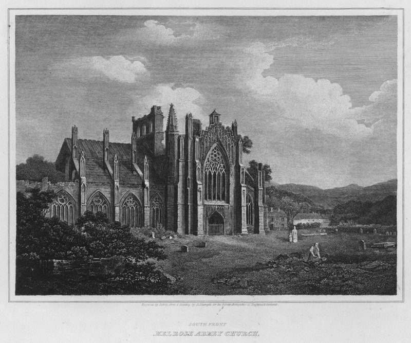 South Front, Melrose Abbey Church (rytina) od Alexander (after) Nasmyth