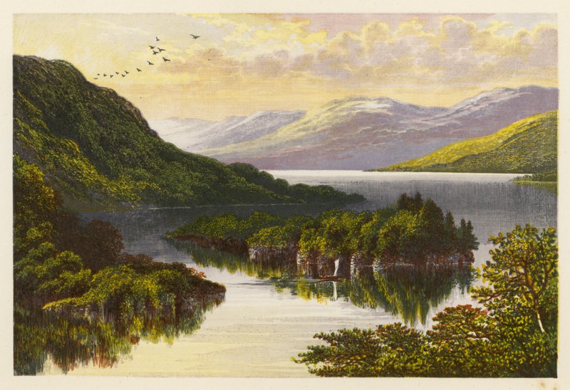 Skotské jezero Loch Scenery: Loch Katrine (barevná litografie) od Alexander Francis (after) Lydon