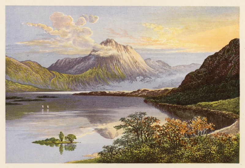 Skotské jezero Loch Scenery: Loch Maree (barevná litografie) od Alexander Francis (after) Lydon