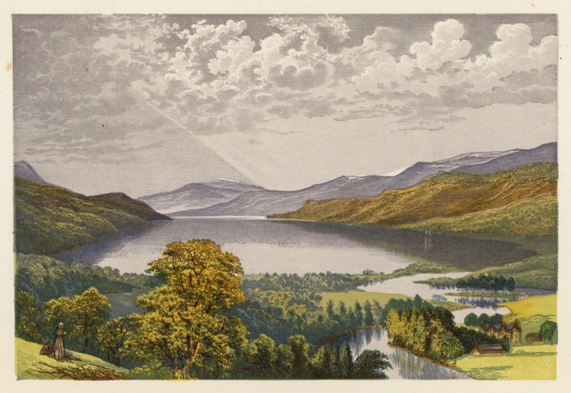 Skotské jezero Loch Scenery: (barevná litografie) od Alexander Francis (after) Lydon