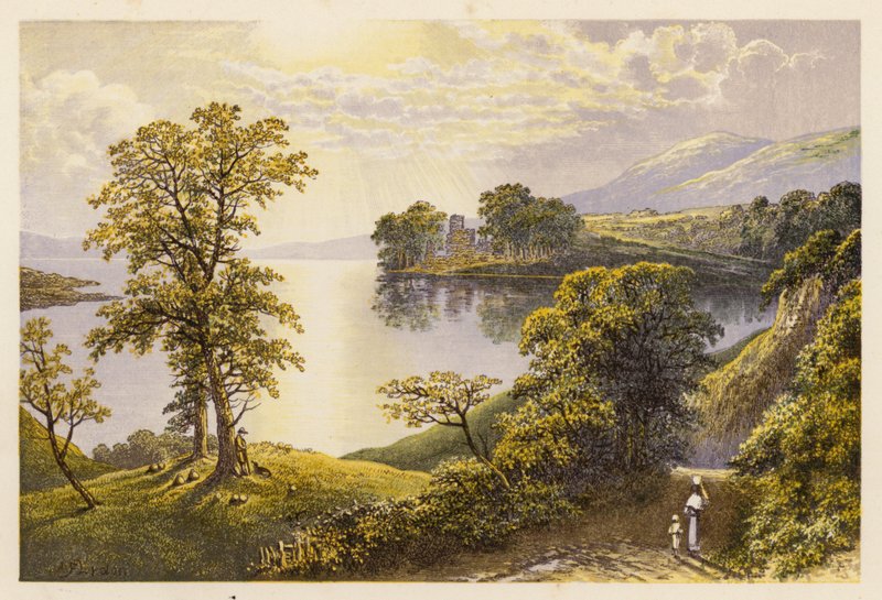 Skotské jezero Loch Scenery: Lochmaben (barevná litografie) od Alexander Francis (after) Lydon