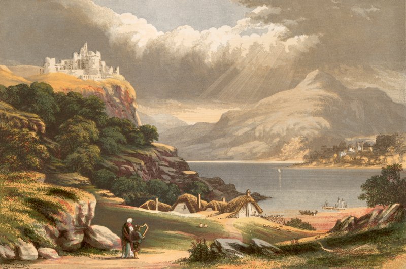 Ilustrace ke Scottově hře Lay of the Last Minstrell od Alexander Francis Lydon