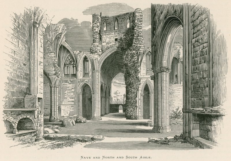 Melrose Abbey, Nave a North and South Aisle (rytina) od Alexander Francis Lydon